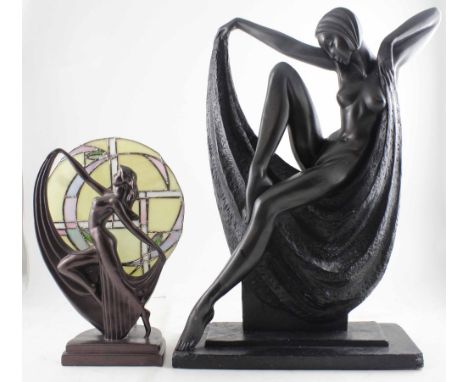 A large Art Deco style figure of a naked dancing young lady, on a stepped rectangular base, height 60cm and an Art Deco style