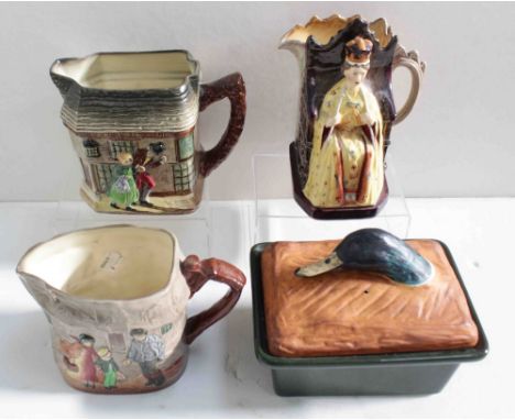 A collection of ceramic jugs to include Doulton 'Old Curiosity Shop', Doulton 'Peggity' jug, a Burleighware Coronation Toby o