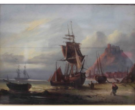 UNATTRIBUTED; a 19th century oil on panel, indistinctly signed lower right, with views of Mont St Michel, from low tide on th