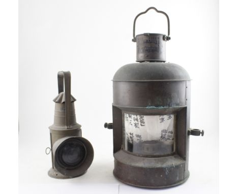 A Japanese copper mast lamp made by 'Sternlight of Nippon Cento Co Ltd' with interchangeable single paraffin burner with smok