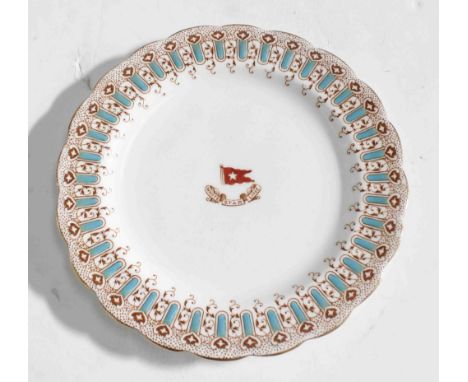 A rare Stonier &amp; Co Ltd Liverpool White Star Line starter plate c1910, with applied stylised enamel decoration in brown a