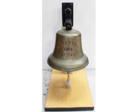 A 19th century brass ship's bell inscribed 'SS Regian 1884, Liverpool', a steam cargo ship, built of iron in 1883 by R Thomps