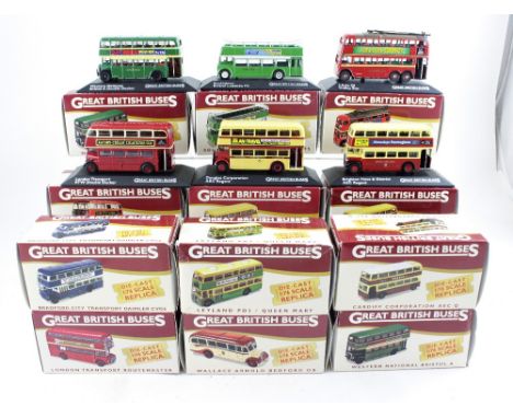 A quantity of diecast 1:76 scale replica Great British buses produced by Atlas Models, all in original boxes (12).