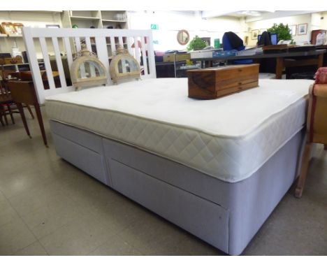 A modern John Lewis double bed, two section box base with a white painted headboard  56''w        S