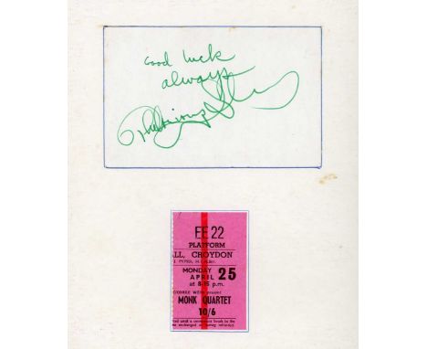 AUTOGRAPHS. Three handmade folders containing a brochure, ticket and autograph of Thelonious Monk, Oscar Peterson and Dave Br
