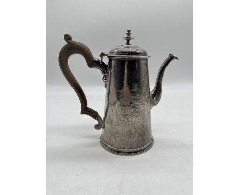 Hallmarked Silver George II Coffee Pot with Wooden Handle. 