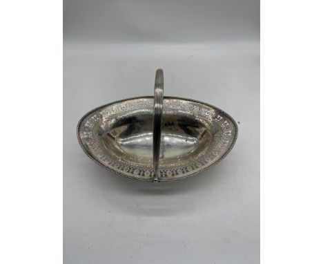 Hallmarked Silver George III Oval Bright Cut Cake Basket with Swing Handle. 