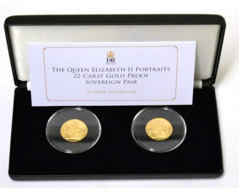 Sovereign Set 2015 comprising 2 x proof sovereigns both dated 2015, one with Rank-Broadley portrait of the Queen, other with 