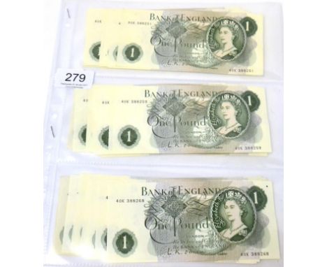Bank of England, 50 x Consecutively Numbered £1 O'Brien, 'Portrait' issue, 40K 388251 - 40K 388300, AUNC to UNC