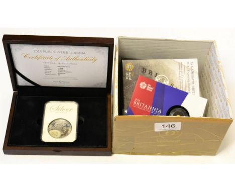 A Small Collection of 'Britannia' Coins comprising: 4 x £2 (1oz silver): 2002, 2009 proof with cert, in CofI, FDC, 2010 & 201