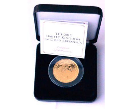 Britannia Gold £100 2015 (bullion 1oz fine gold), rev. standing Britannia holding trident & shield, frosted fields, 31.2g, wi