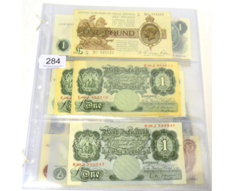 A Collection of Bank of England Banknotes comprising: 9 x £1: Beale consecutively numbered pair E06J slight discolouration o/