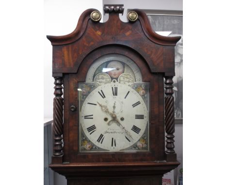 CASSERA, STOURBRIDGE MOON PHASE DIAL MAHOGANY LONG-CASE CLOCK, arched dial set with Roman numerals and painted spandrels, sub