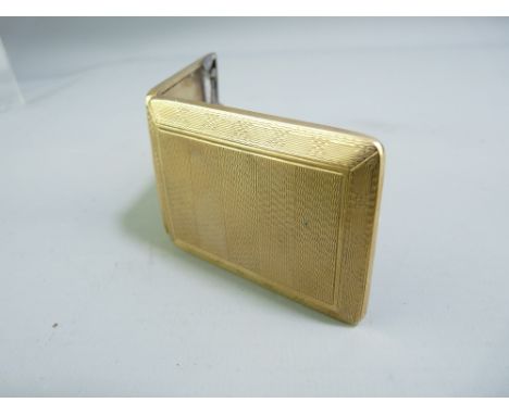 9CT GOLD MATCH HOLDER, engine turned back and front, 28.5grms, marked for Birmingham 1932, inscription inside 'May 29th 1933'