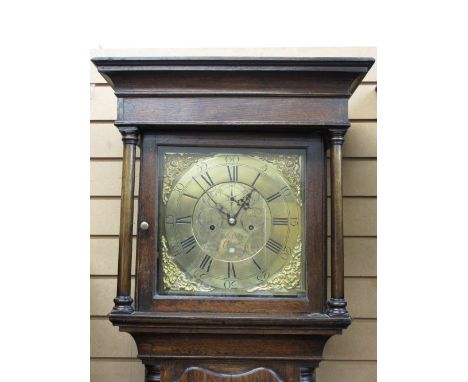 THOMAS BROWN, CHESTER, CIRCA 1780 OAK LONG-CASE CLOCK, 12.25in square brass dial set with Roman numerals and face mask spandr