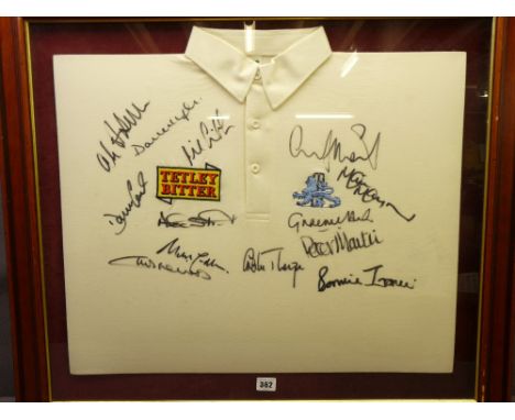 SPORTING MEMORABILIA - framed 'England Tetley Bitter' cricket shirt signed by Graham Thorpe, Graeme Hick, Ronnie Irani, Peter