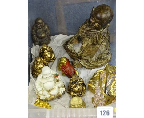 LUCKY BUDDHA FIGURINES and a small lamp lustre