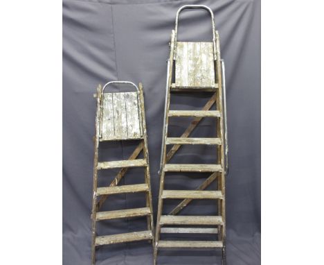 TWO SETS OF VINTAGE WOODEN STEP LADDERS