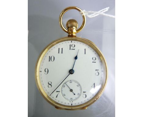 18CT POCKET WATCH with circular dial, sweep seconds dial, patterned outer lid and well- marked for Birmingham 1904, presentat