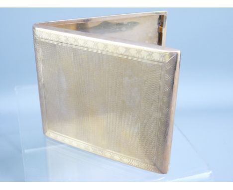 9CT GOLD CIGARETTE CASE, engine turned back and front, 3.7ozs (117grms), Birmingham 1932, presentation inscription within 'Ju