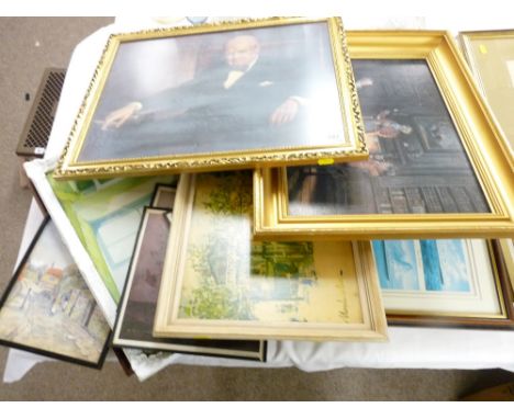 WINSTON CHURCHILL - framed portrait print and others (a parcel)