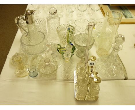 GLASSWARE - cruet set, claret jug, ship's and other decanter ETC
