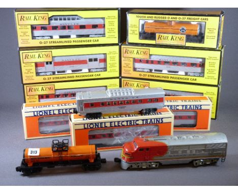 LIONEL/RAIL KING ELECTRIC TRAINS O'GAUGE - including a Santa Fe diesel engine with three boxed and one loose Pullman coaches,