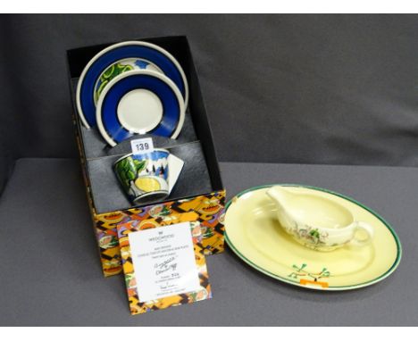 'CLARICE CLIFF BIZARRE' a boxed limited edition trio by Wedgwood based upon an original with certificate No 326 from a limite