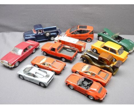 DIECAST MODEL VEHICLES - approximately 12 model cars to include Rolls Royce, Porsche, Ferrari GTO and Trabant ETC