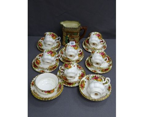 ROYAL ALBERT OLD COUNTRY ROSES TEASET, twenty-five piece, of six cups, saucers and plates, milk jug, sugar bowl and five brea