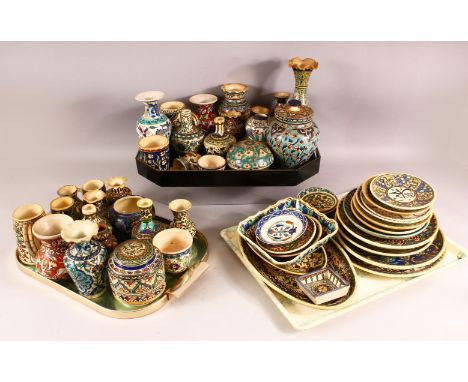 A VERY LARGE COLLECTION OF VARIOUS TURKISH KUTAHIYA CERAMIC ITEMS, comprising vases, pots, cups, dishes etc. 