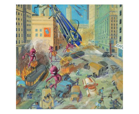 ComicillustrationAmerika1930er JahreMischtechnik auf Papier 91 x 93 cm Lichtmaß, mit Rahmen 101 x 101 cmDiese großformatige C