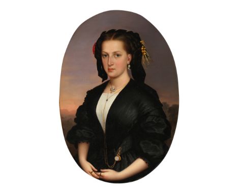 Unbekannter MeisterPortrait einer jungen DameÖsterreich Um 1840Öl auf Leinwand, dubliert50 x 36 cm, mit Rahmen 71,5 x 57 cm