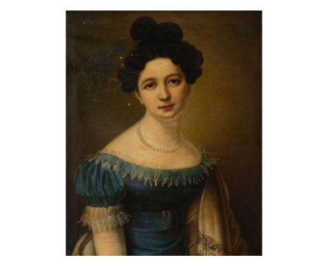 Unbekannter Maler19. JahrhundertPortrait einer jungen DameÖl auf Leinwand68,5 x 55,5 cm, mit Rahmen 76 x 63 cmSigniert „Frank