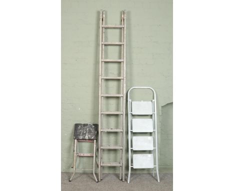 A tall adjustable ladder (250cm) along with two smaller step ladders.  
