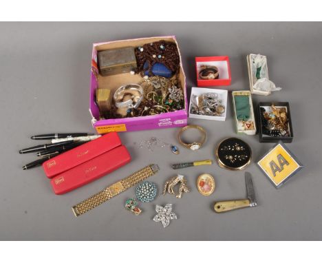 A collection of assorted costume jewellery and collection to include Rotary wristwatches, Newton horn handled pen knife, ster