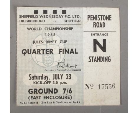 A 1966 Jules Rimet Cup quarter final ticket stub. No. 17556 Entrance N.  
