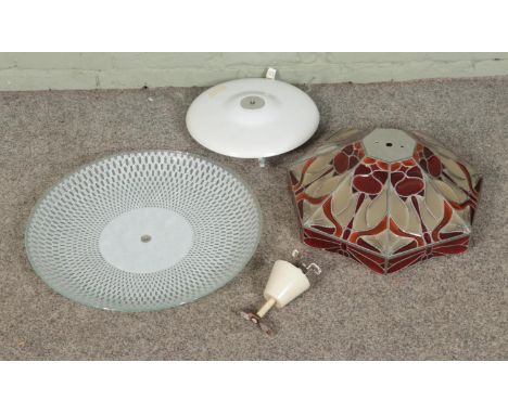 Two vintage glass lamp shades to include Tiffany style example decorated with dragonflies.  