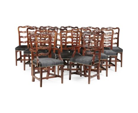 COMPOSITE SET OF FOURTEEN GEORGE III STYLE MAHOGANY DINING CHAIRS  19TH CENTURY AND LATER   comprising twelve side chairs and