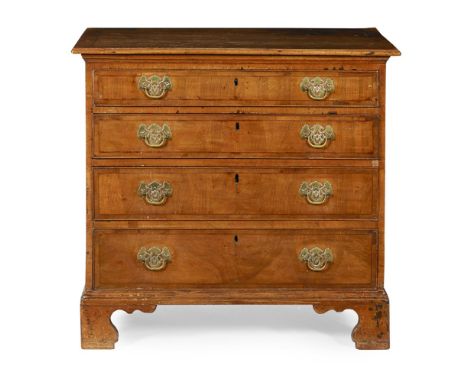 GEORGE I YEW AND WALNUT CHEST OF DRAWERS  EARLY 18TH CENTURY   the crossbanded top with a moulded edge above four long gradua