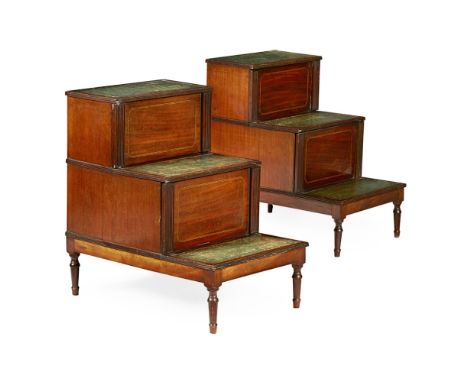 PAIR OF REGENCY MAHOGANY BEDSTEPS  EARLY 19TH CENTURY   with three green leather covered steps, the centre steps fitted as a 