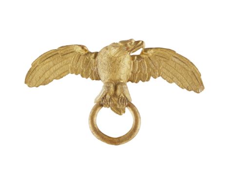 CARVED GILTWOOD FIGURE OF AN EAGLE  EARLY 19TH CENTURY   with head turned and wings spread, clutching a ring in its talons  2