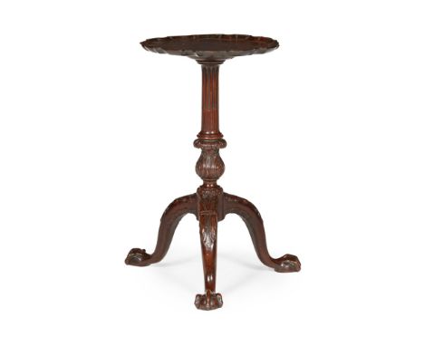 GEORGE III STYLE MAHOGANY WINE TABLE  19TH CENTURY   in the Chippendale style, the piecrust top on a stop-fluted column with 