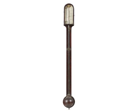 MAHOGANY STICK BAROMETER  EARLY-MID 19TH CENTURY   the arched ivorine scale marked COX/ OPTICIAN' DEVONPORT, with mercury fil