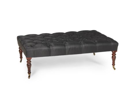 LARGE UPHOLSTERED OTTOMAN, BEAUMONT & FLETCHER  MODERN   the rectangular button upholstered seat covered in black fabric, on 