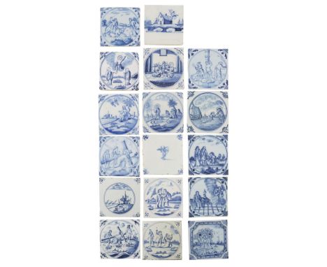 COLLECTION OF DUTCH DELFT TILES  19TH CENTURY   comprising thirty one examples, in blue and white, depicting Biblical scenes,