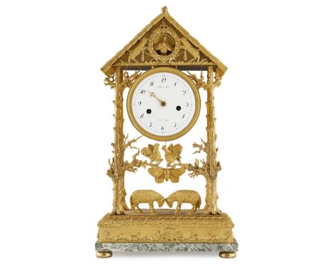 FRENCH ORMOLU MANTEL CLOCK, BLANC FILS, PARIS  19TH CENTURY   formed as a pitched roof raised on branch-form uprights, with a