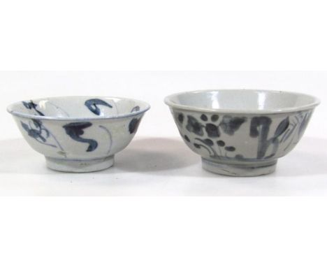 Two Chinese blue and white semi porcelain bowls, in the Ming style, each of tapering circular outline, the first hand painted