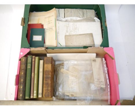 Two boxes of Norfolk and Suffolk vellum and other documents, ephemera etc, circa mid 16th-early 20th Century, including Phili