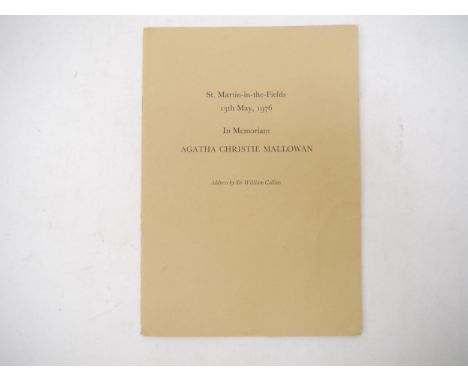 In Memoriam Agatha Christie Mallowan printed booklet, St Martin-in-the-Fields 13th May, 1976, address by Sir WIlliam Collins,